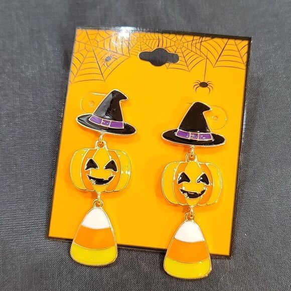 NEW CELEBRATE TOGETHER HALLOWEEN WITCH HAT,JACK O LANTERN &CANDY CORN EARRINGS - Picture 10 of 10